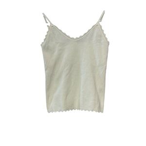 BiBi Ribbed Scalloped Cami Tank Top XL white  Adjustable Straps Boutique